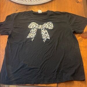 Women's Black Tee with Leopard Bow
